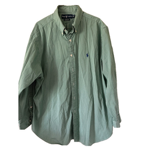 Ralph Lauren‎ striped green white button down men shirt office casual sz XL
